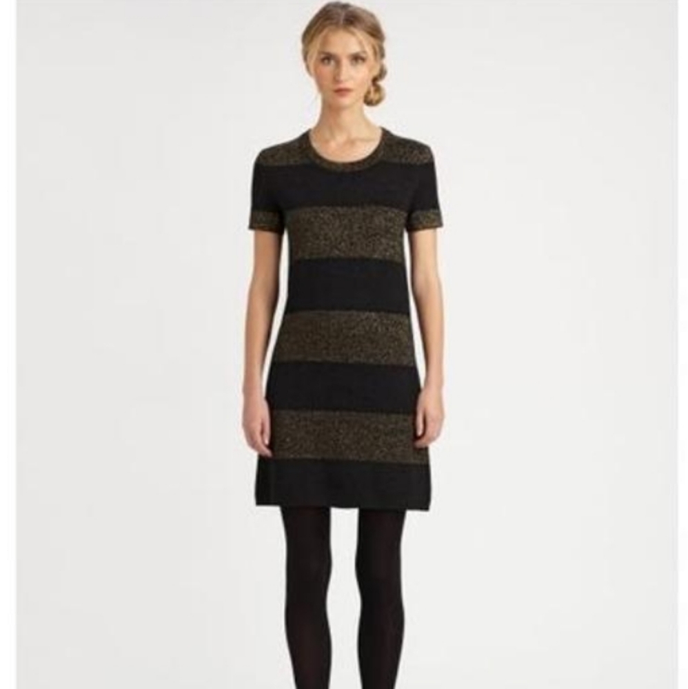 Kate Spade Freyda knit metallic Black & Gold striped mini dress